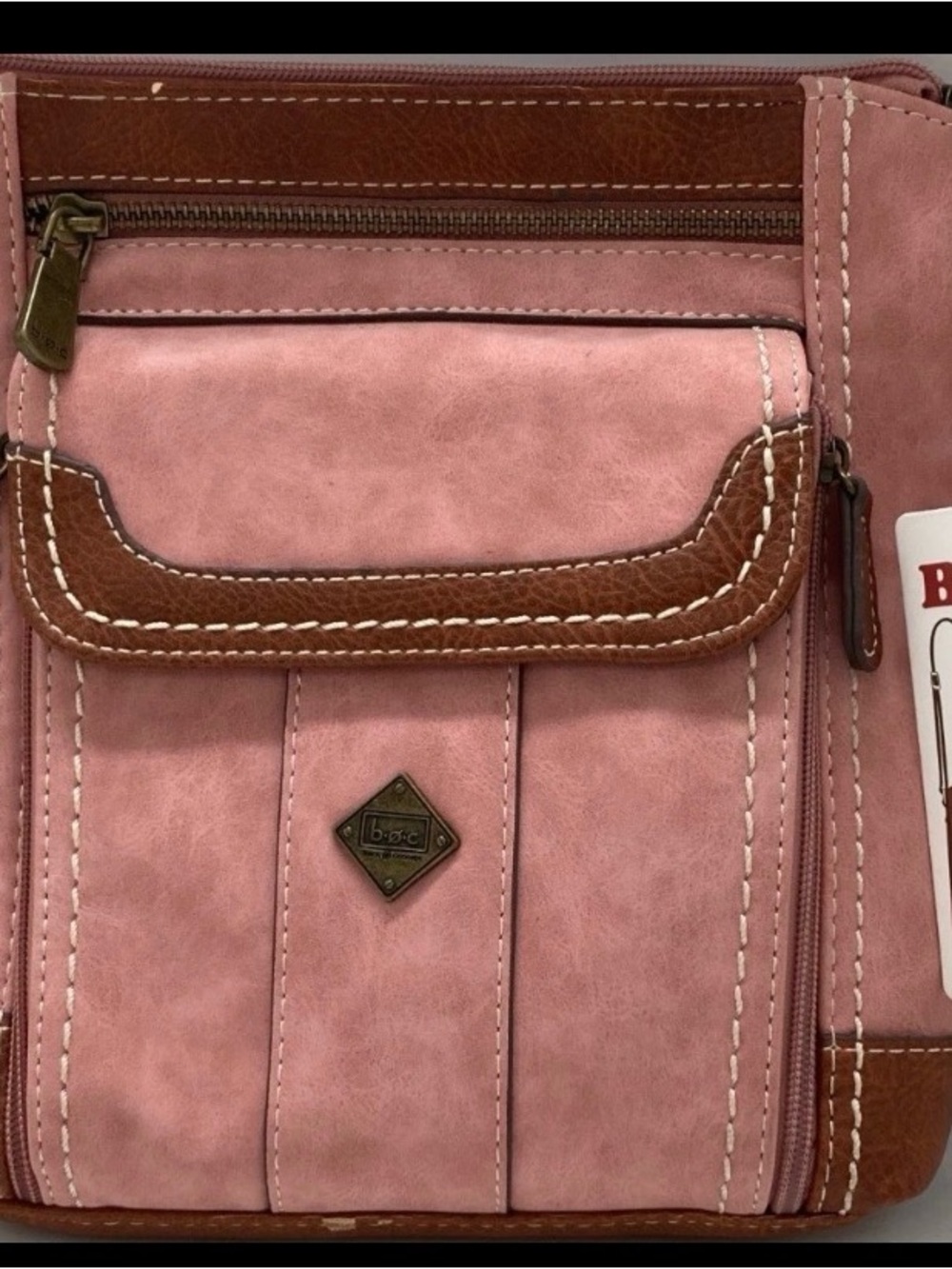 B.Ø.C Born Concept Pink & Brown Crossbody Bag With Organizer